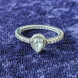 Size 6.75 Pandora Sparkling Pear Halo Pave Ring